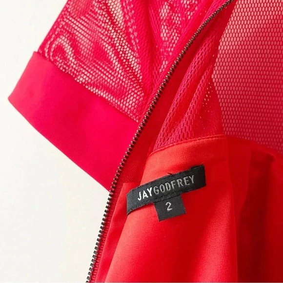 Jay Godfrey Mesh Panel Red Dress Knee Length Womens Size 2 - Picture 11 of 13